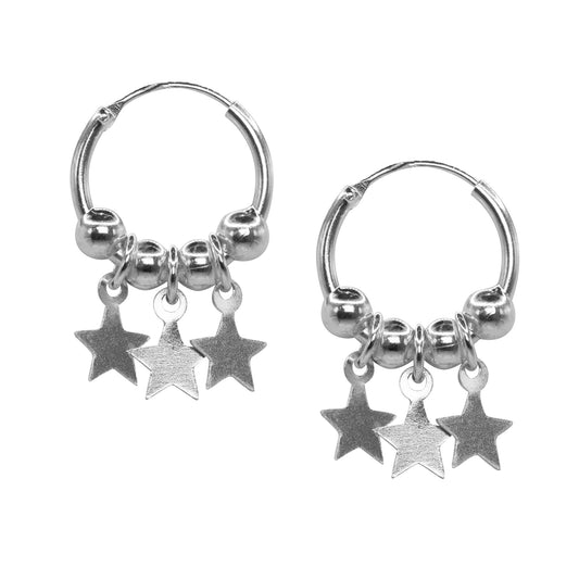 Aros de Plata 925 Argollas con Esferas  y Estrellas