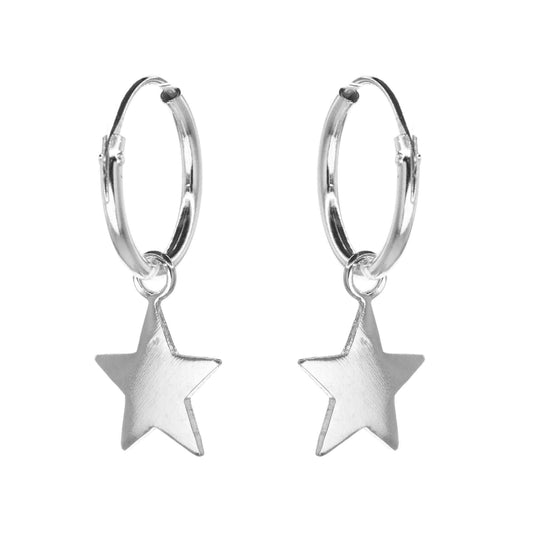 Aros de Plata 925 Argollas Con Estrella Lisa