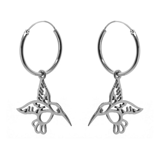 Aros de Plata 925 Argollas con Figuras de Colibrí