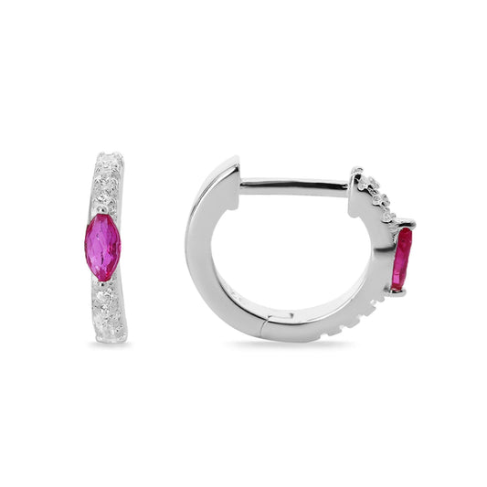 Aros de Plata 925 Argollas con Microcircones y Pequeño Circón Rubí