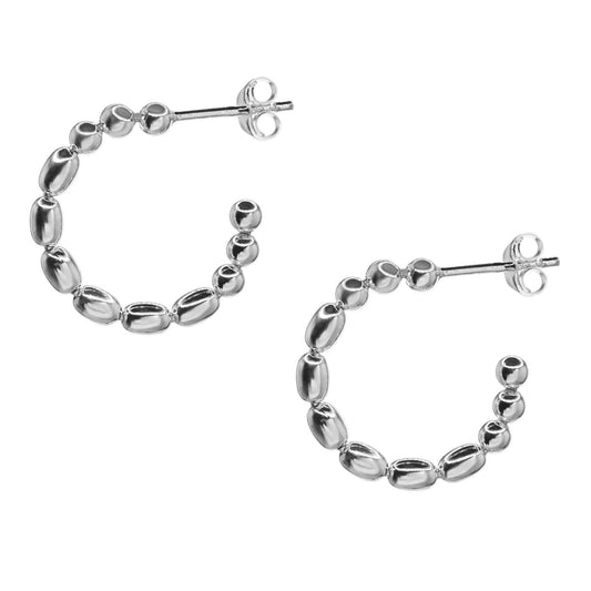 Aros de Plata 925 Argollas con Óvalos Y Esferas Lisas 20 mm