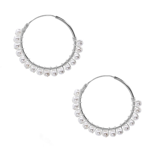 Aros de Plata 925 Argollas con Perlitas