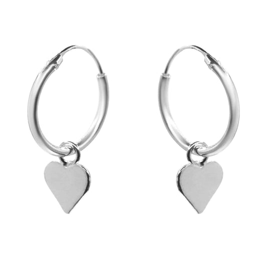 Aros de Plata Argollas con Placas Corazón Liso