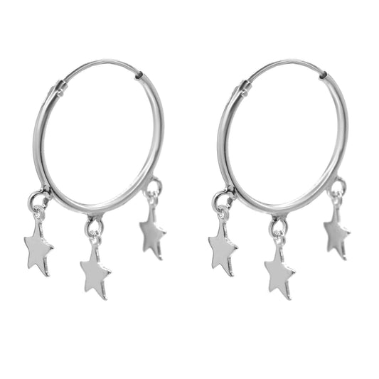 Aros de Plata 925 Argollas con Placas de Estrellas