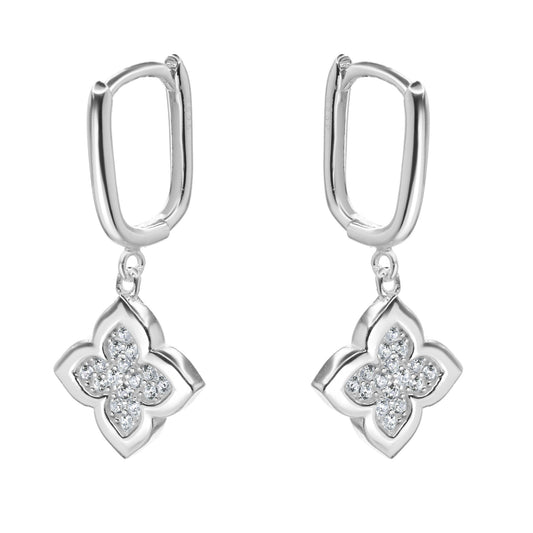Aros de Plata Argollas con Placas de Flores con Circones