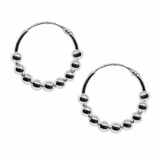 Aros de Plata 925 Argollas con Serie 9 Esferas 16 mm