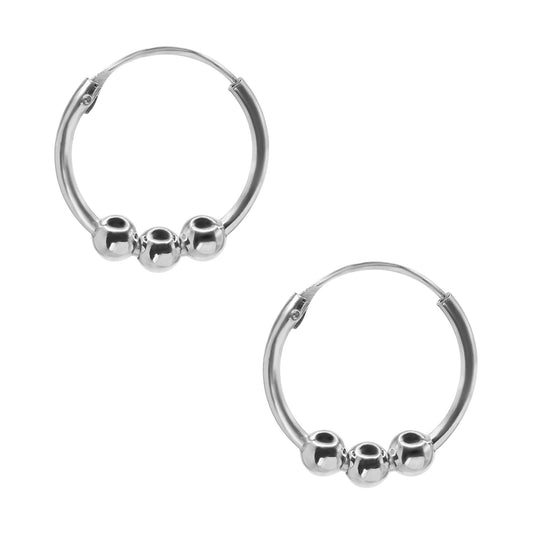 Aros de Plata 925 Argollas con Tres Esferas