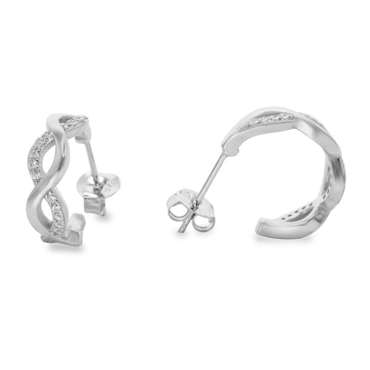 Aros de Plata 925 Argollas de Infinito con Circones Rodinado