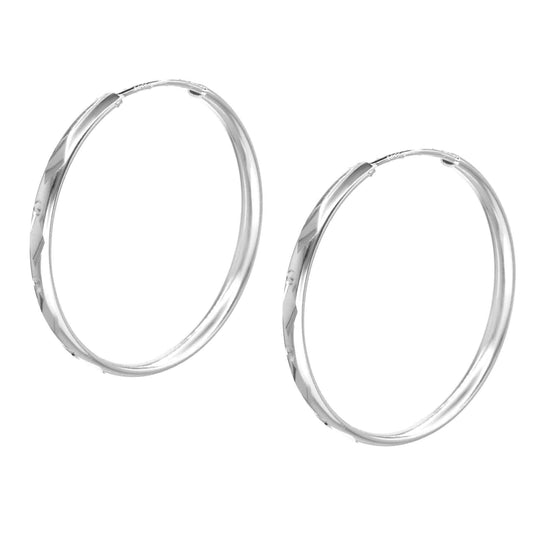 Aros de Plata 925 Argollas Diseño Biselado con Puntos