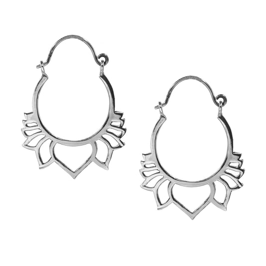 Aros de Plata 925 Argollas Diseño Flor de Loto