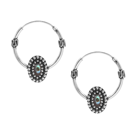 Aros de Plata 925 Argollas Diseño Tribal con Piedra Avalon 16mm