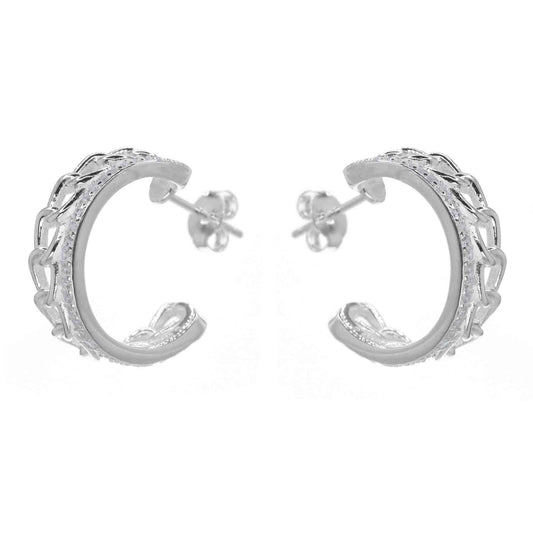 Aros de Plata 925 Argollas Estilo Cadena con Circones