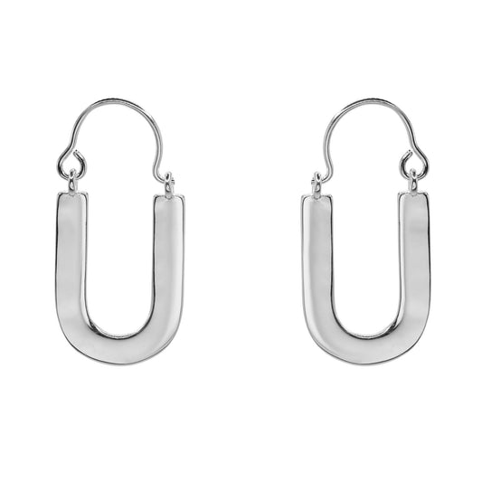 Aros de Plata 925 Argollas Estilo Placa lisas Ovalada