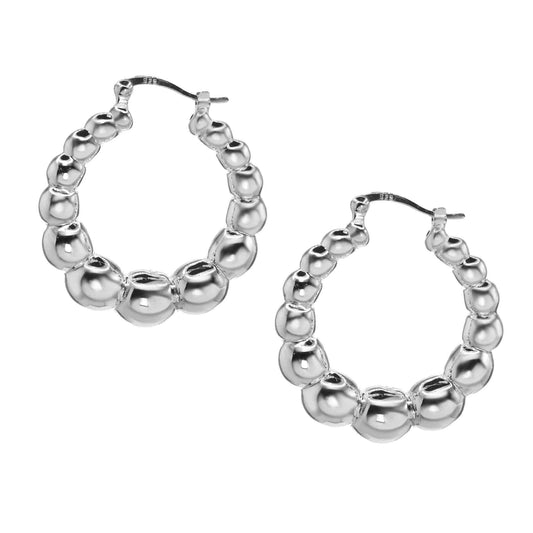 Aros de Plata 925 Argollas Gruesas de Esferas
