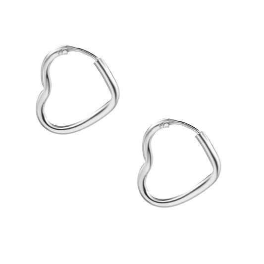 Aros de Plata 925 Argollas Lisas Corazón 2 X 16 mm