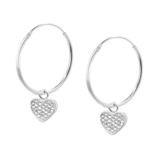 Aros de Plata Argollas Lisas y Corazón con Circones