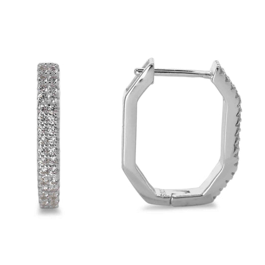 Aros de Plata 925 Argollas Rectangular Calada con Circones
