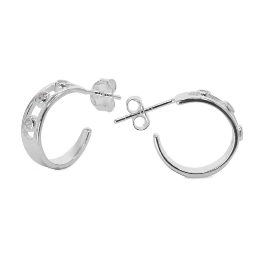 Aros de Plata 925 Argollas Semi Abiertas con Tres Circones 14 mm