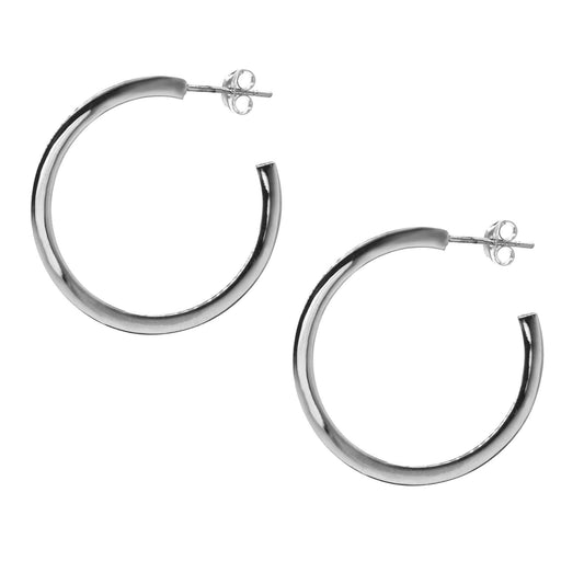 Aros de Plata 925 Argollas Semi Abiertas Lisas 30 mm