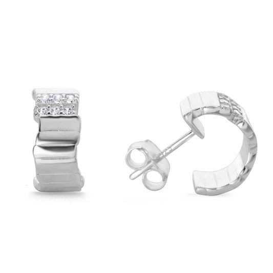 Aros de Plata 925 Argollas Semi Abierta Irregulares con Circones