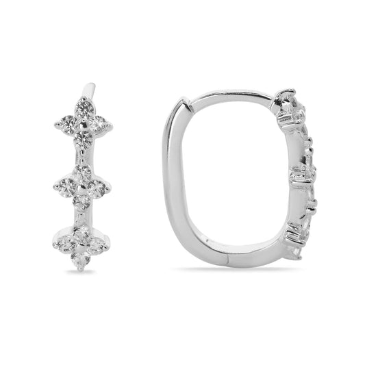 Aros de Plata 925 Argollas Trío de Flores con Circón