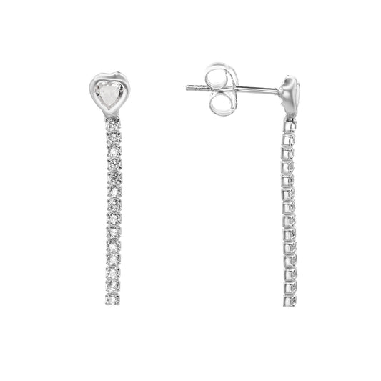 Aros de Plata 925 Botón de Corazón Circón con Varita de Circones