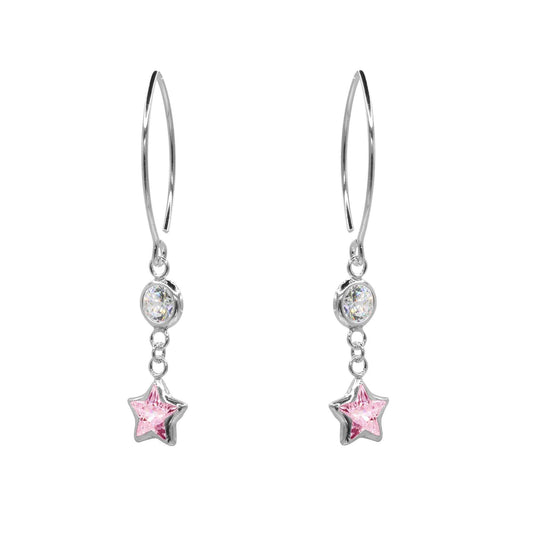 Aros de Plata 925 Cadena Circón y Circón Rosa Estrella