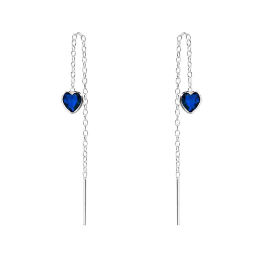 Aros de Plata 925 Cadena con Corazón de Circón Azul