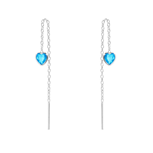 Aros de Plata 925 Cadena con Corazón de Circón Celeste