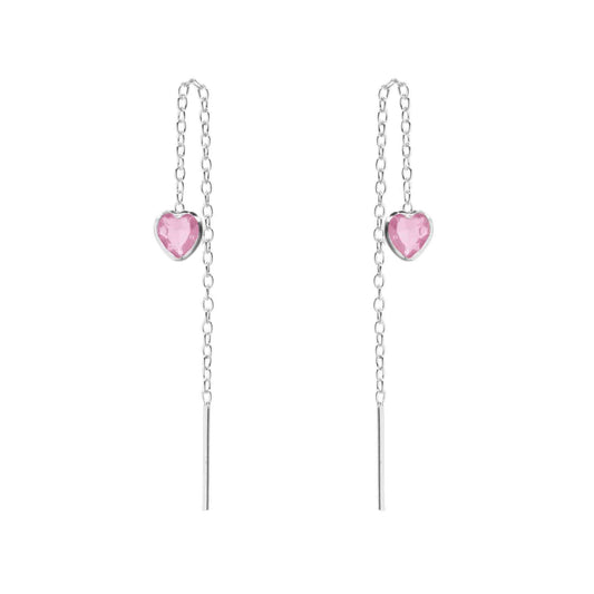 Aros de Plata 925 Cadena con Corazón de Circón Rosa