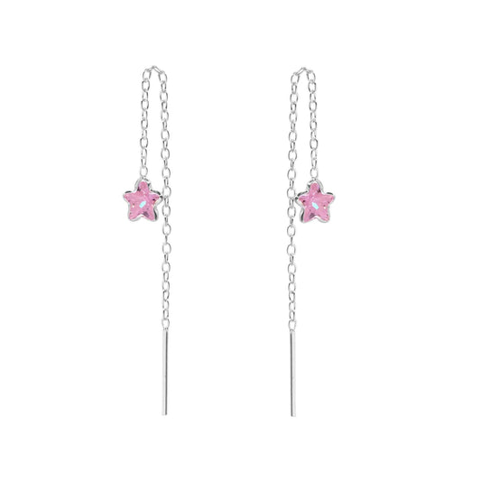Aros de Plata 925 Cadena con Estrellas de Circón Rosa