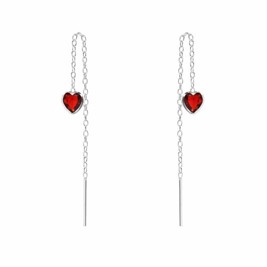 Aros de Plata 925 Cadena de Corazón Circón Rojo