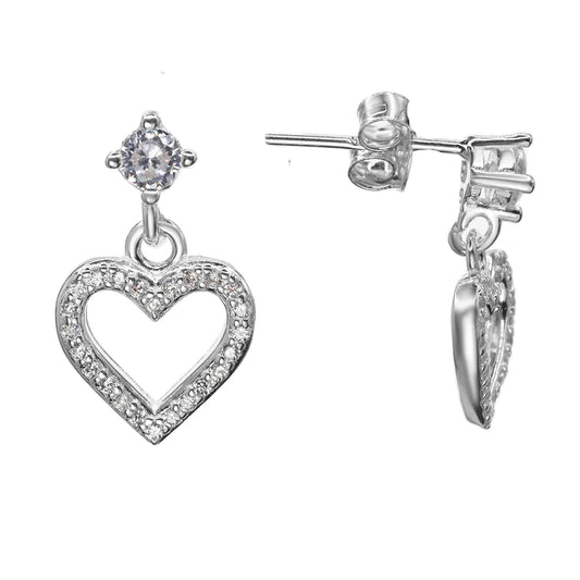 Aros de Plata 925 Circón con Corazón Colgante de Circones