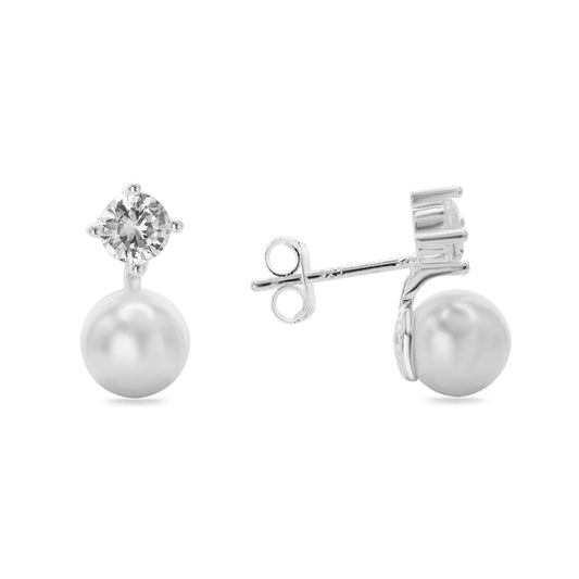 Aros de Plata 925 Circón con Pequeña Perla