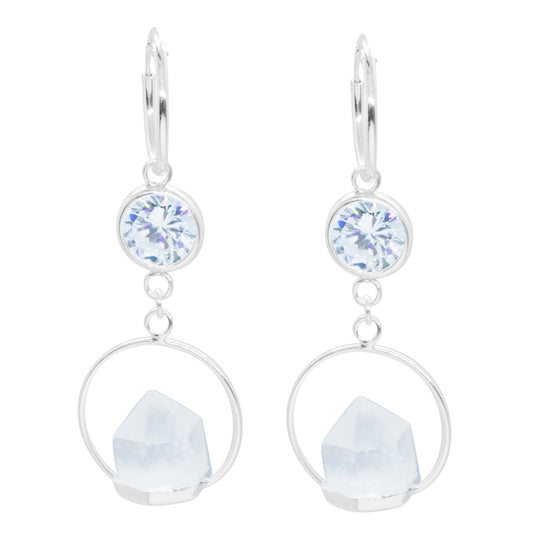 Aros de Plata 925 Circón con Piedra de Cuarzo