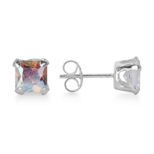 Aros de Plata 925 Circón Cuadrado Tornasol con Grifa