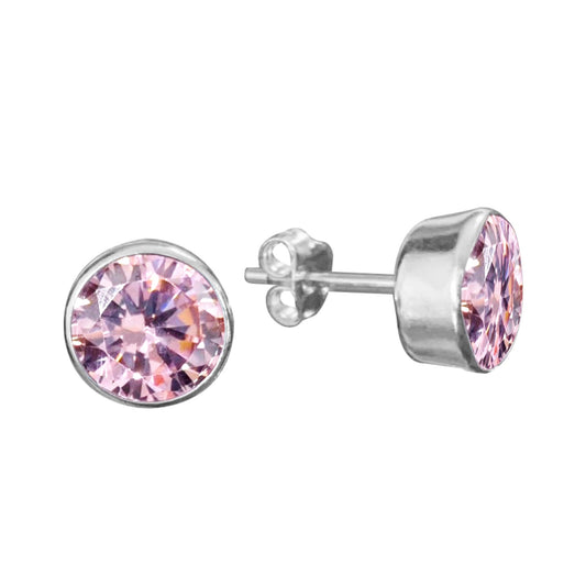 Aros de Plata 925 Circón Rosa 8 mm