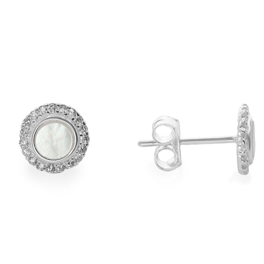 Aros de Plata 925 Circular con Circones y Aplicación de Nácar
