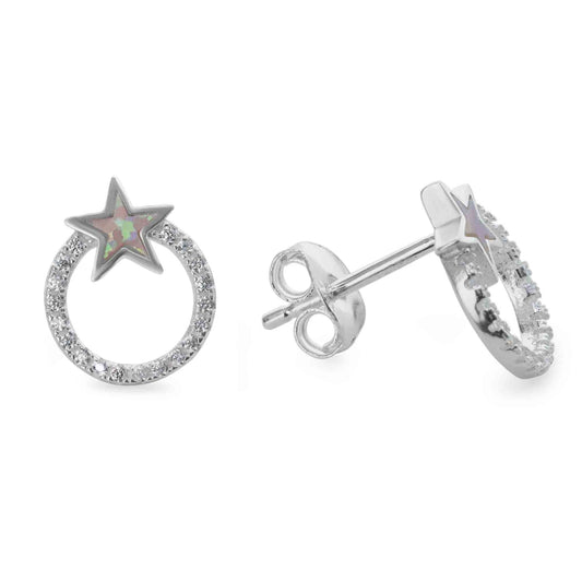 Aros de Plata Circulo de Circones con Estrella de Ópalo Australiano