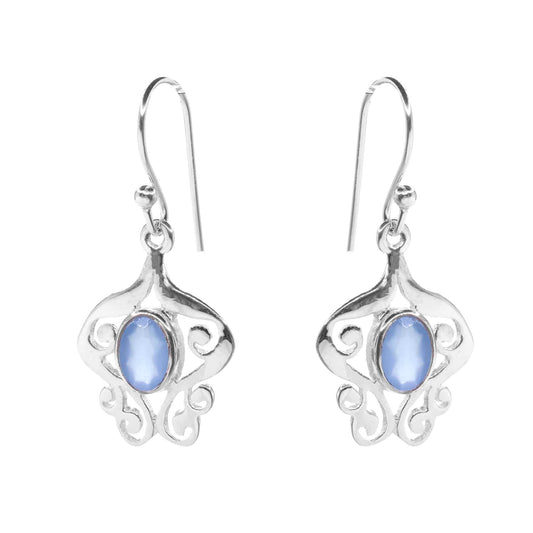 Aros de Plata 925 Colgantes con Piedra Calcedonia