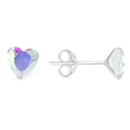 Aros de Plata 925 Corazón Circón Tornasol 6 mm