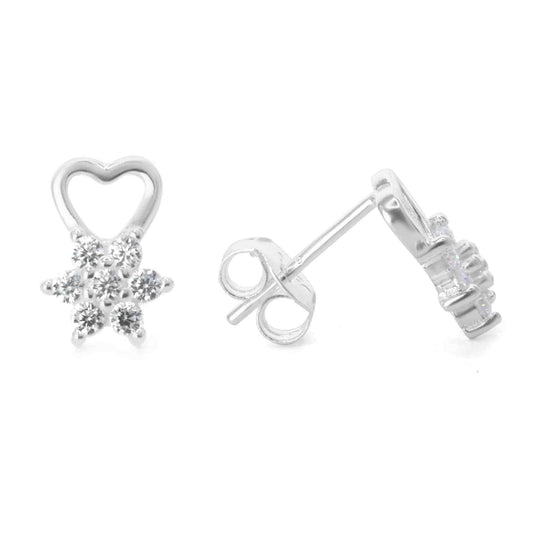 Aros de Plata 925 Corazón con Estrella de Circones