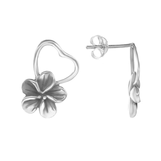 Aros de Plata Corazón con Flor de Cerezo