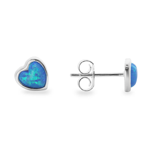 Aros de Plata 925 Corazón con Ópalo Australiano Azul