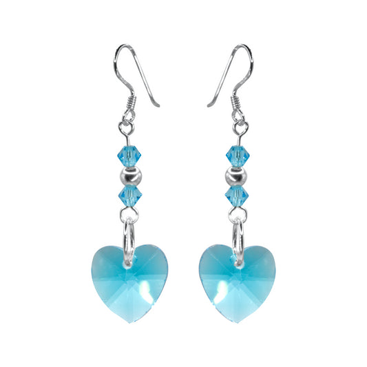 Aros de Plata 925 Corazón Cristal Celeste