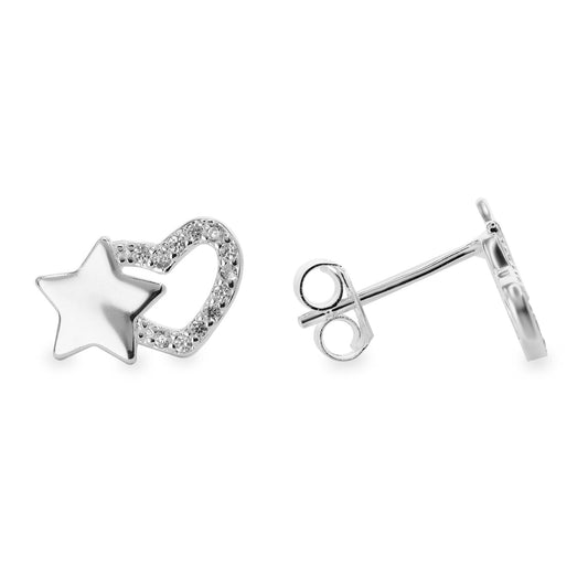 Aros de Plata 925 Corazón de Circones y Placa de Estrella