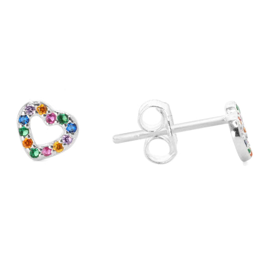 Aros de Plata Corazones con Circones de Colores