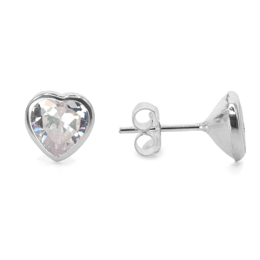 Aros de Plata 925 Corazones de Circón 9 mm
