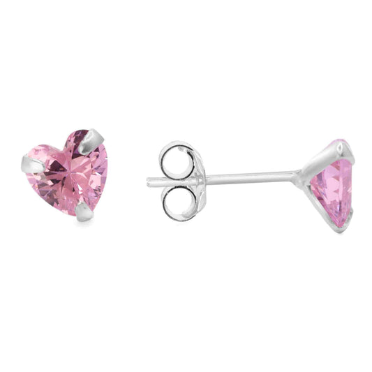 Aros de Plata 925 Corazones de Circón Rosa 6 mm