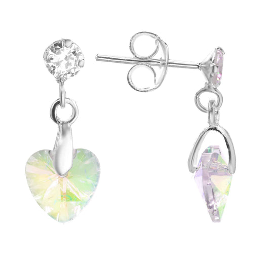 Aros de Plata 925 Corazones de Cristales Tornasol -